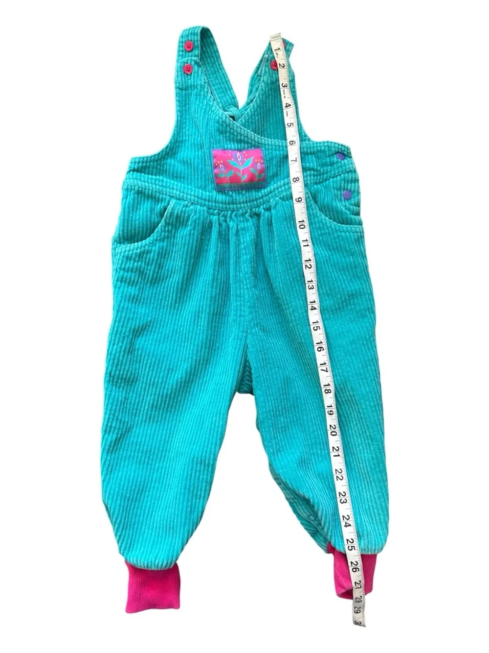 Vintage 1990’s Gymboree Girls’ Teal Corduroy Overalls Pink Accents Size Small